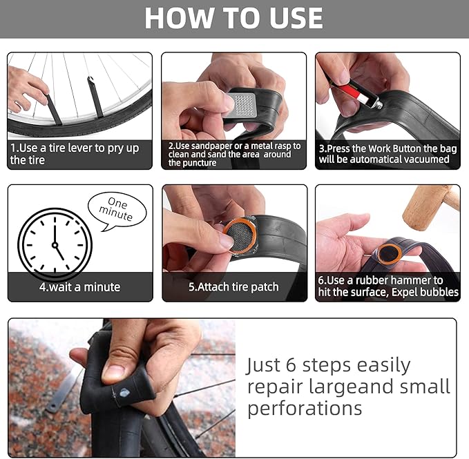Bike Tire Repair Kit Inner Tube Puncture Patch with Vulcanizing Patches,Glueless Patchs,Metal Rasp,Lever,Sandpaper,Portable Storage Box for Motorcycle,BMX Cycling, Inflatable