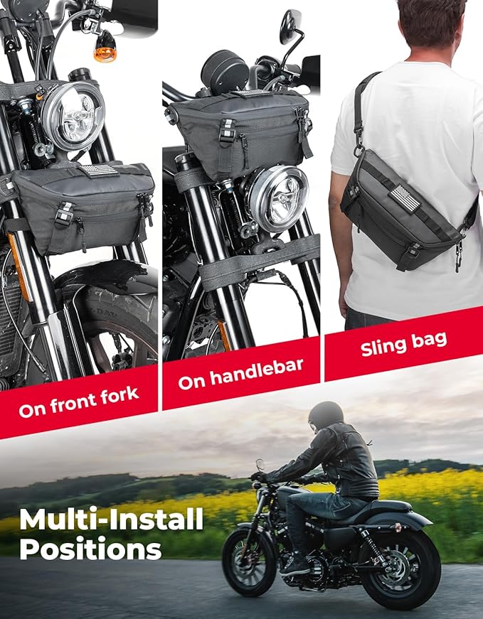 KEMIMOTO Motorcycle Handlebar Bag, Universal Motorcycle Fork Bag Waterproof Front Storage Bag for Motorbike Dirt Bike and Snow Bike with Front Fork 2.2L