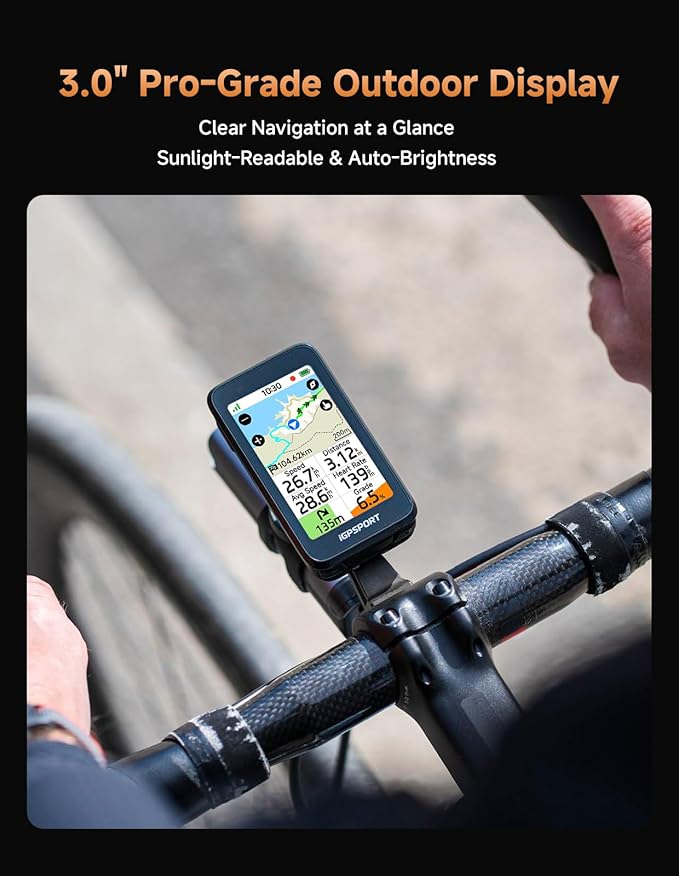 iGPSPORT BiNavi Air Bike Computer, 3.0'' Touchscreen MAP Voice Navigate Reroute Climb Smart Wireless GPS Cycle Computer