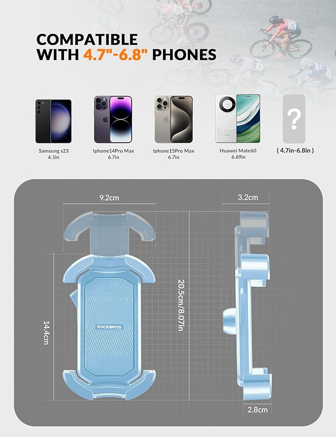 ROCKBROS Motorcycle Phone Mount, Motorcycle Phones Holder with Security Lock, Shockproof Phone Holder for Motorcycles, Adjustable Motorcycles Phone Holder Mount, Suitable for 4.7”-6.8” Phone