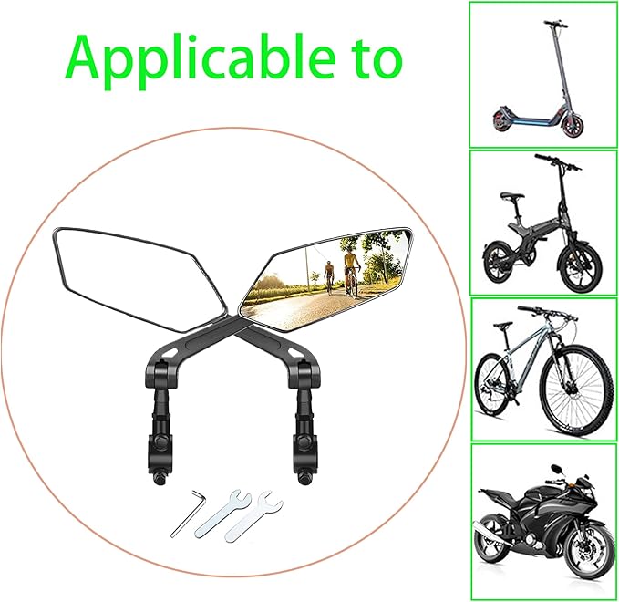 1 Pair Adjustable Handlebar Bike Mirror, Shatterproof HD Glass Lens, Universal Fit Rearview Bicycle Mirrors, 360° Rotatable, Compatible with Mountain Bikes, E-bikes, Road Bikes