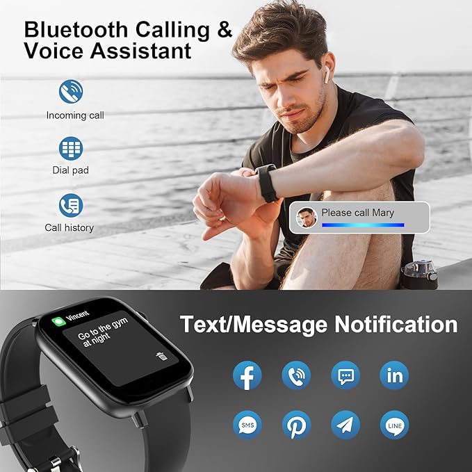 Smart Watch for Men - 1.90" HD Touch Screen Smartwatch, Bluetooth Call, Fitness Tracker with 120+ Sport Modes, Heart Rate & Sleep Monitor, IP68 Waterproof Smart Watches for Android & iPhone, Black