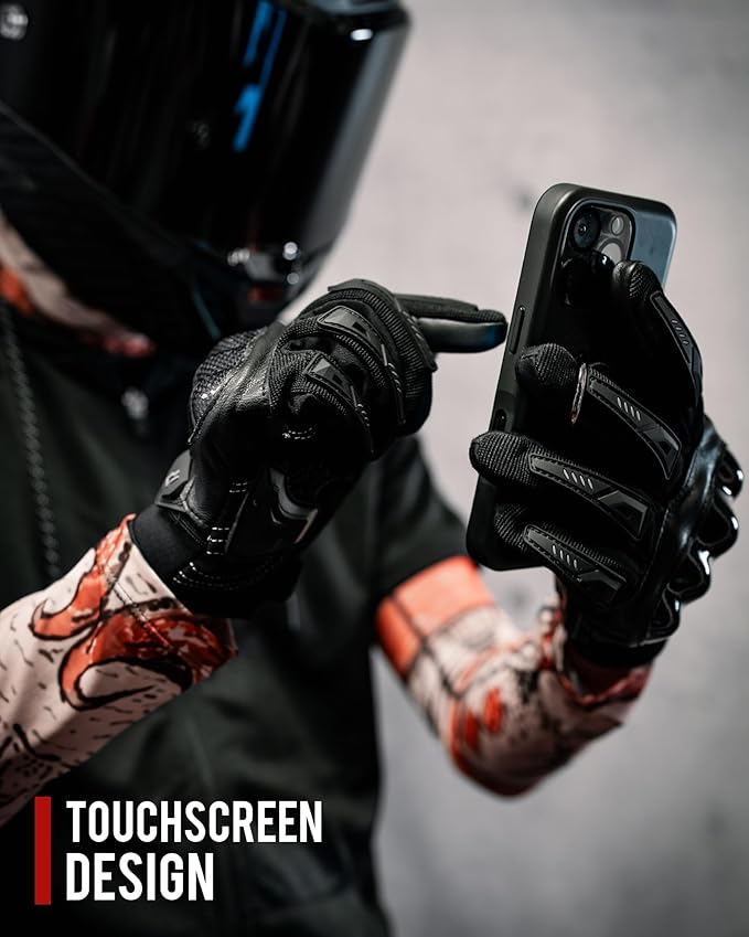 IRON JIA'S Motorcycle Gloves for Men and Women, Summer Touchscreen Riding Gloves with Carbon Fiber Protection for Road Racing, Dirt Bike, BMX, ATV L