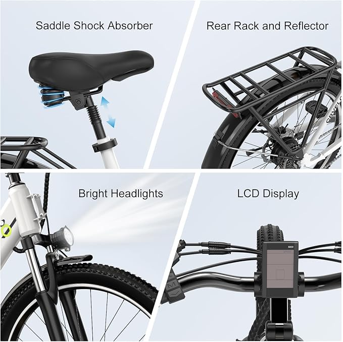 1000 Peak Electric Bike for Adults,up 80 Miles Removable Battery Ebike, 26" Electric E Bike with 7-Speed,Adult Electric Bicycles for Commute Beach Snow White Womens All Terrain