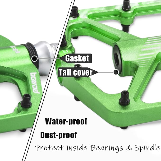 MTB Pedals Flat, Gravel Bike Pedals Flat, Light CNC Aluminum Alloy Platform Pedal w 3 Bearings Cr-Mo Spindle, Grippy Bicycle Pedals w 16pcs Pins, Mountain Bike Pedals Adult Child BMX Bike 9/16"