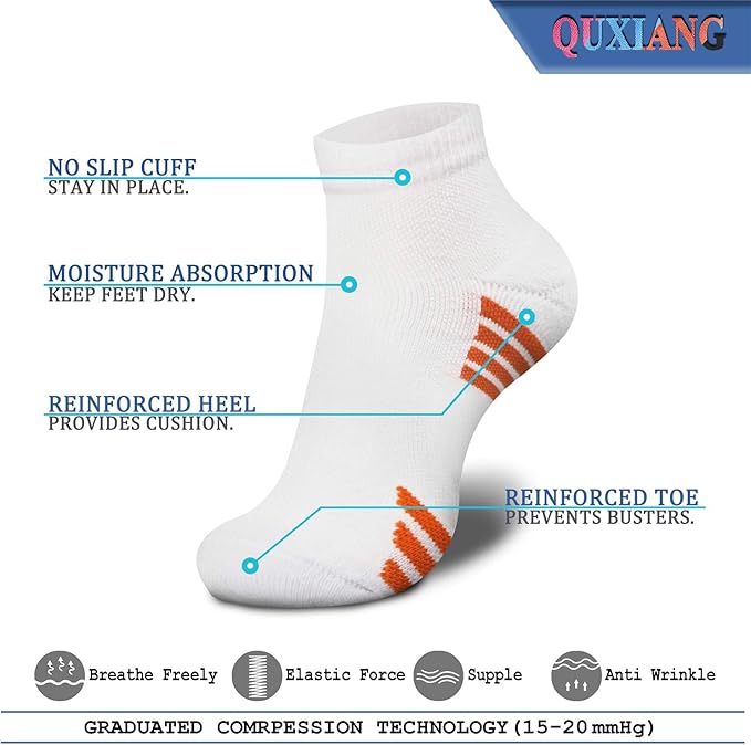 QUXIANG Compression Socks for Women & Men Circulation 3/6/7 Pairs Arch Ankle Support 15-20 mmHg Best for Running Cycling