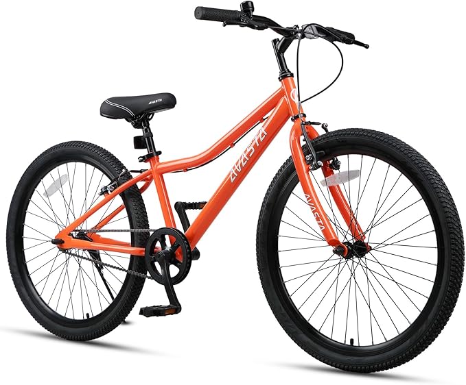 AVASTA Bilbo 18 20 24 Inch Kids Bike for Boys Girls 5-14 Years Old, Retro Style High Carbon Steel Bicycle with Adjustable Handlebars and Seat, Dual V-Brakes, Kickstand, Multiple Colors