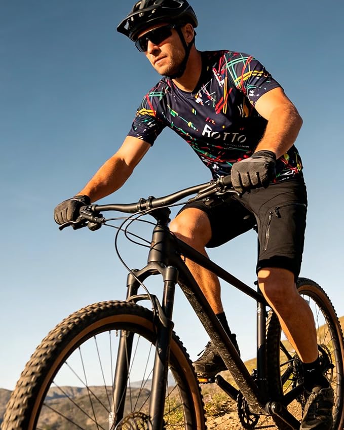 ROTTO Mens MTB Jersey Mountain Bike Cycling Shirt Short Sleeve for MTB BMX Downhill Wicking Quick Dry