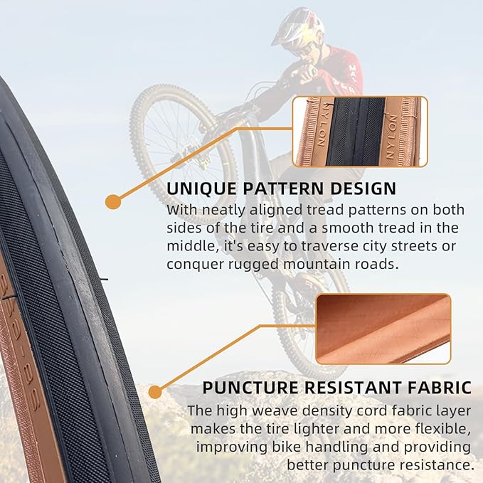 700x25C/700x28C Road Bike Tire and Inner Tube Set with 2 Levers,Puncture-Resistant Bicycle Replacement Accessories,Compatible with Mountain City Commuter Hybrid Riding,48mm Valve