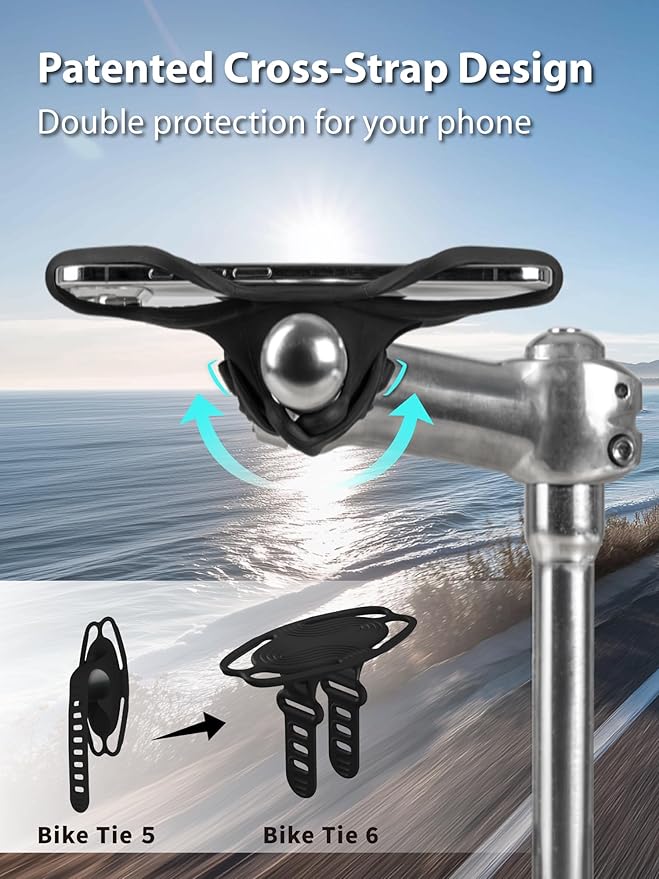 Bone Bike Tie 6, Bicycle Phone Mount for Handlebar, Scratch-Free & Shock-Absorbing Silicone MTB Holder with Dual-Strap Protection, Cycling Phone Carrier for iPhone & 4.7"–7.2" Smartphones (Handlebar)