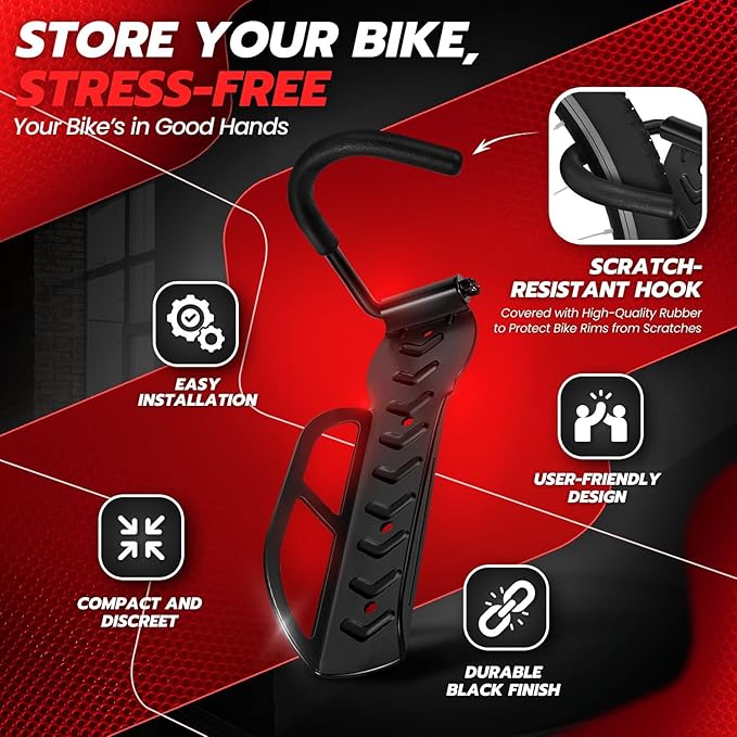 Flexzion Garage Bike Rack Wall Mount (2 Pack) - Vertical Bicycle Rack Hanger Wall Mounted Storage Holder with Screws - Easily Hang/Detach Bike Hooks for Indoor, Apartment, Shed, up to 44lbs(20Kg)