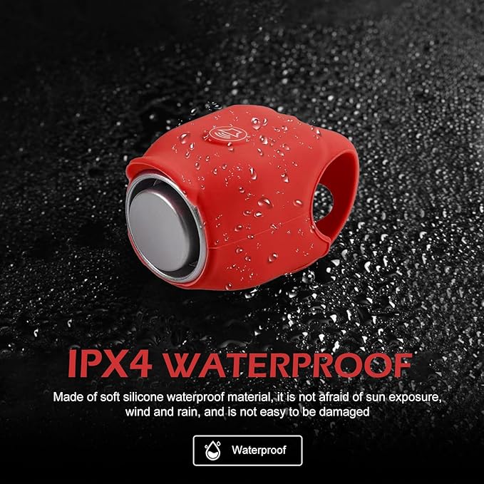 Electric Bike Horn, 120DB Loud Elasticity Silicone Bicycle Bell, Waterproof Bicycle Warning Horns with 6 Sound Options, Universal Handlebar Alarm for Adults Kids Bike/Scooter/Ebike (Red)