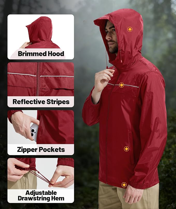 SWISSWELL Mens Rain Jacket & Coats Packable Lightweight Waterproof Windbreaker Hooded for Golf Cycling Hiking