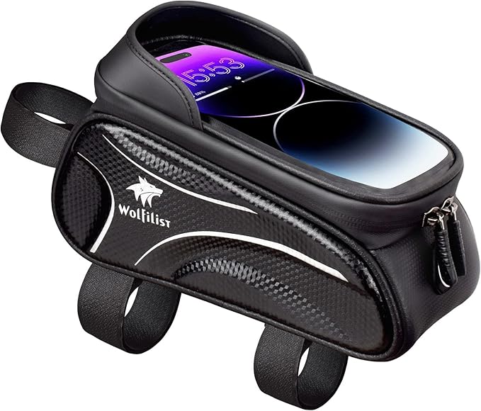 Bike Bag - Waterproof Bike Frame Bag with Sun-Visor Rain Cover, Bike Phone Holder with TPU Sensitive Touch Screen, Handlebar Bag Bicycle Accessories