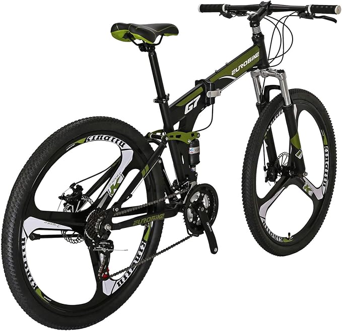 EUROBIKE YH-G7 Folding Mountain Bike 27.5 Inches Wheels 21 Speed Full Suspension Dual Disc Brakes Foldable Frame Bicycle for Men