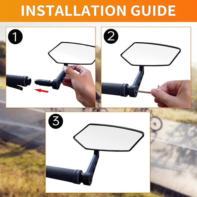 Bike Mirror, HD Glass Bicycle Mirrors for Handlebar Mount, Adjustable Bar End Bike Rear View Mirror, Scratch Resistant Handlebar Mirrors for E-bike,Mountain Bike & Scooter(Right 0.59-0.78")