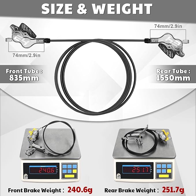 BUCKLOS IIIPRO MTB 4 Pistons Hydraulic Disc Brake Set Front 800mm and Rear 1550mm with Ceramic Brake Pad for Mountain Bike(Pre-Bled)