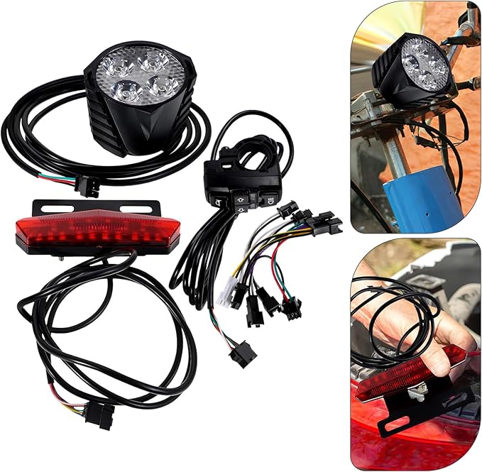Yardwe Multi-Function Electric Bike Tail Light Kit with Front and Rear LED Lamps Turn Signal Brake Lights and Horn Switch Button for Scooters Bikes Easy Installation