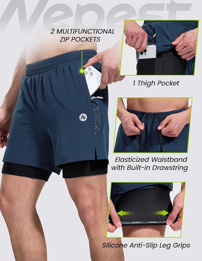 Nepest Men's Mountain Bike Shorts 4D Padded Cycling Bicycle Biker Riding Loose-fit Gel Padding MTB Shorts Zipper Pockets