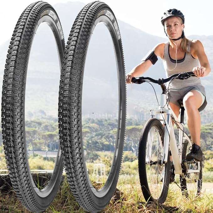 SIMEIQI 2 Pack 24/26/27.5x1.95 26x2.1 29x2.125 Inch Anti-Puncture Tires for Mountain Bike and Tubes Folding Replacement Bicycle Tyres for Hybrid Trails Commuter City Road