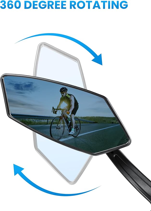 Bike Mirror Handlebar Mount 360° Adjustable Blue, Wide Rear View Mirror Bicycle Mirrors for Handlebars with Scratch Resistant Glass, Bike Rear View Mirror for Scooter, Motorcycle, Bike Accessory Right