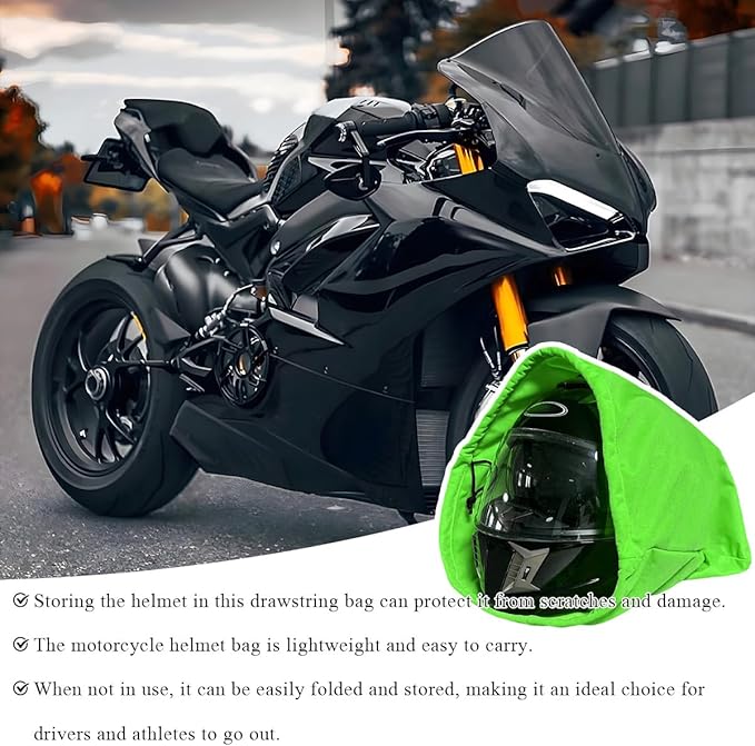 2 PCS Motorcycle Helmet Bag, Helmet Protection Drawstring Bag Made of Nylon Cloth, Large Capacity Helmet Storage Bag for Motorcycle Bicycle, Universal Motorcycle Accessories (Green)