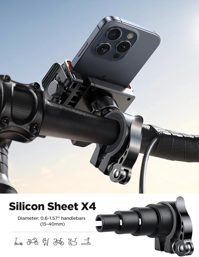 JOYROOM Motorcycle Bike Phone Holder Mount - [Not Block Camera] Bicycle Phone Holder Handlebar Cell Phone Clamp - [Silicone Wrapped] Scooter Phone Holder for iPhone 4.7''-7'' Smartphones, Orange