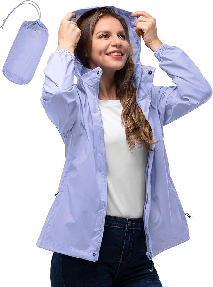 33,000ft Women's Rain Jacket Waterproof Lightweight Packable Raincoat with Hood for Golf Hiking Travel Windbreaker
