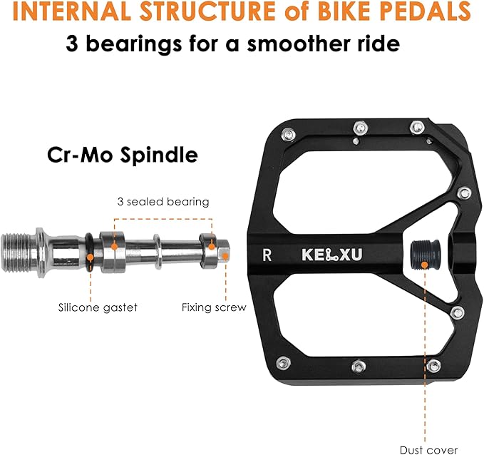 Mountain Bike Pedals 9/16", 3 Sealed Bearings Non-Slip Bicycle Pedals Aluminum CNC Machined Wide Flat Pedals for Road Bike MTB
