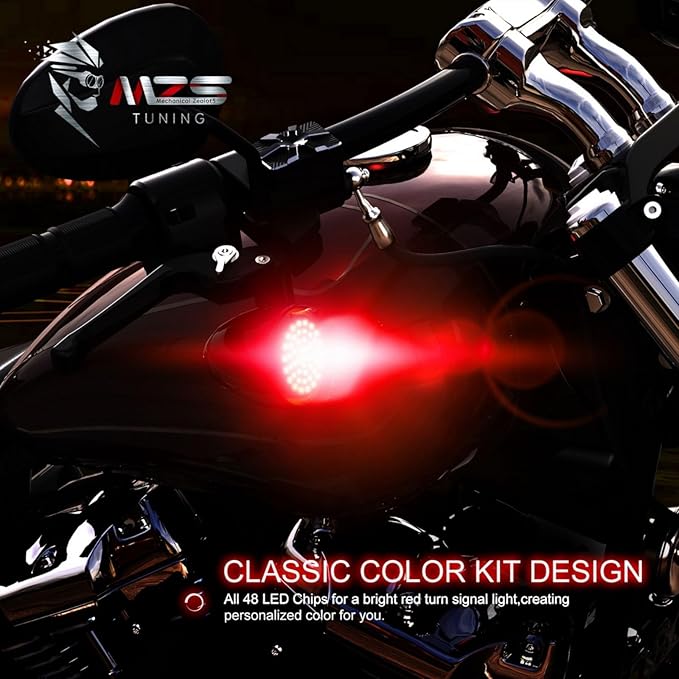 MZS 1156 Rear Motorcycle LED Turn Signals, Red Upgraded LED Beads 2" Bullet Style Single Contact Compatible For Most Family Motorcycles-Pack of 2