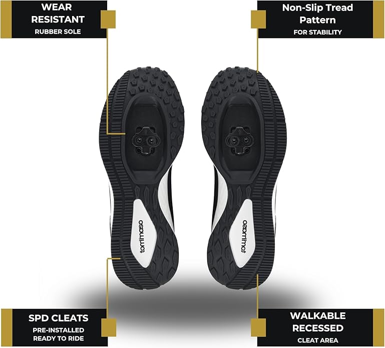 Tommaso Women's Cycling Shoes with Pre-Installed SPD Cleats — Easy to Walk-in Ventilated SPD Cycling Shoes for Women's Spin Classes and Indoor Bikes — Comfortable on Foot and Toebox.