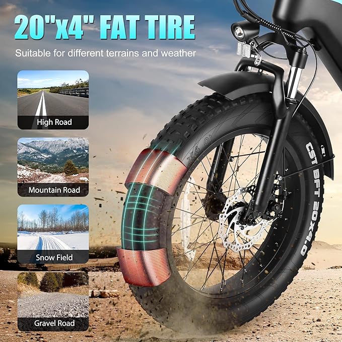 Wooken Electric Bike for Adults, Peak 1000W Motor Ebike,20"x4.0" Fat Tire Electric Bike,48V 624WH Removable Lithium-ion Battery,Up to 60 Miles,Step-Thru Electric Mountain Bike,SGS Certified to UL 2849