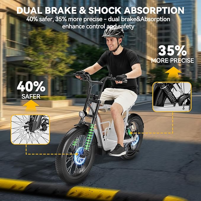 Caroma Peak 1200W/1000W/800W/500W Electric Scooter with Seat,16"/20" Fat Tire Ebike All-Terrain,Max 30Miles&20MPH Electric Scooter Adults,Electric Motorcycle Adults with Storage Basket for Cargo&Pets