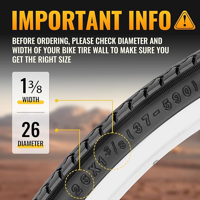 Hycline 26X1 3/8 Bike Tire Set: 2-Pack (37-590) Folding High-Density Bicycle Tires with Schrader Tubes & Tire Levers – Fits Vintage 26×1 3/8 City/Commuter Bikes