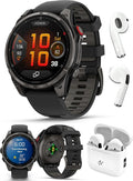 PlayBetter Garmin Fenix 8 Pro AMOLED Sapphire (47mm, Carbon Gray DLC Titanium) Multisport GPS Smartwatch Bundle - 1.4” Touchscreen, inReach Technology Wireless Running Earbuds