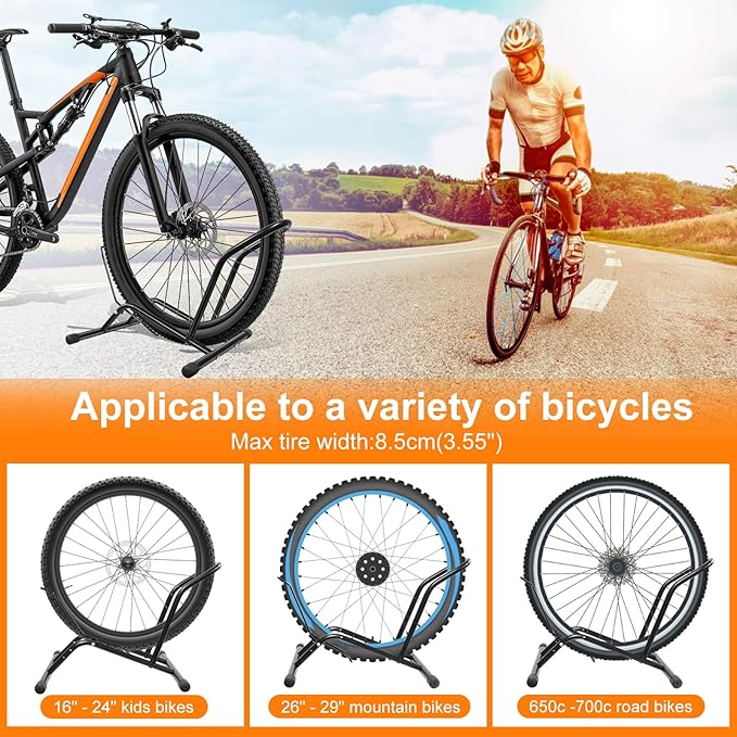 Bike Floor Stand Bikes Bicycle Rack for Outdoor and Indoor,Front And Rear Wheel Storage Bicycle Freestanding Parking Stand Holder Fit for 16"-29" Kid's/Mountain/Road Bikes,Heavy Duty Metal,Adjustable
