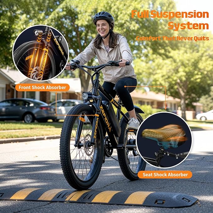 Electric Bike for Adults, 1500W Peak Mountain Ebike, 20 MPH, 7 Speeds, 48V Removable Battery, 26" Ebike for Commute