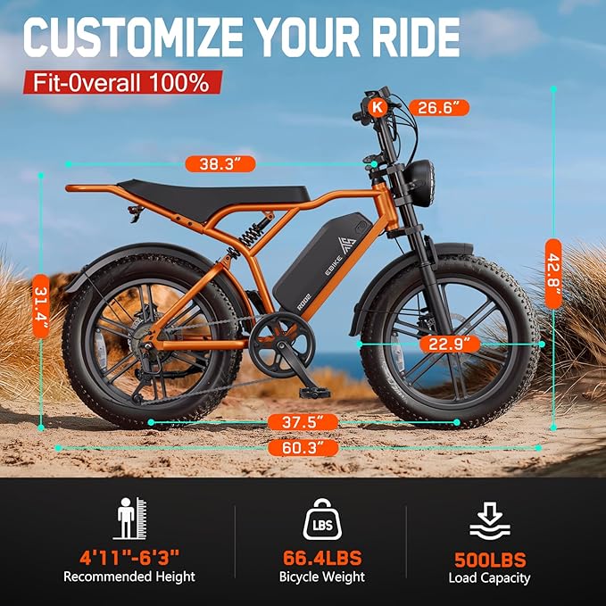 TST Electric Bike for Adults 1500W Peak 20" Fat Tire All-Terrain E-Bike 60/110 Miles 28 MPH Electric Dirt Bike - 48V 15/25 AH Battery Tested to UL 2849 Powered Electric Bicycle