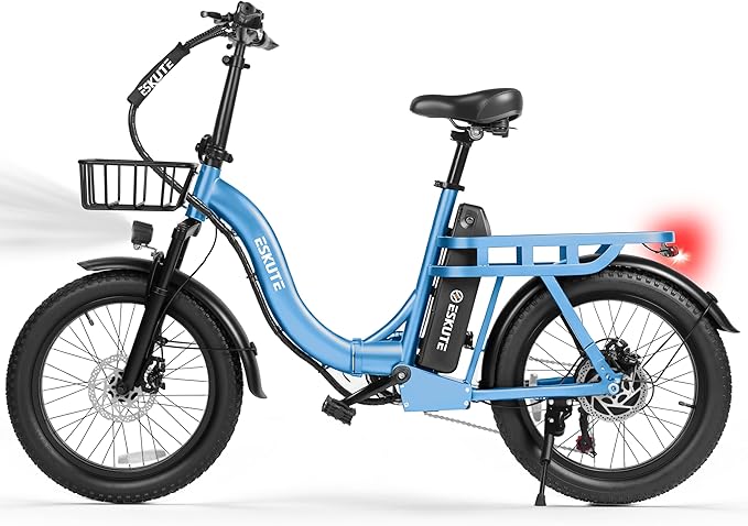 1200W Peak Folding Electric Bike for Adults, 28MPH 48V 10.4Ah Removable Battery, 55-Mile Range, 20"x3" Fat Tire, Step-Thru Ebike with Basket 7-Speed – Commuter E-Bike