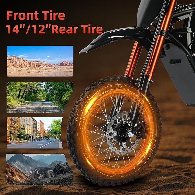 2000W Electric Dirt Bike for Teens & Adults - 37MPH Off-Road EBike, 48V 23AH Removable Battery E Bikes, 14"/12" Fat Tires Bicycle, Hydraulic Brakes Mountain Trail Motorcycle for Ages 13+