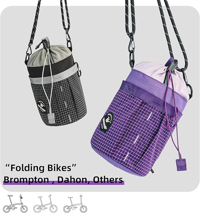 Rhinowalk 2.5L Bike Handlebar Bag for Water Bottle, Compact Cylinder Handlebar Storage with Shoulder Strap, Fits Folding Bikes and City Bicycles like Brompton (Black)