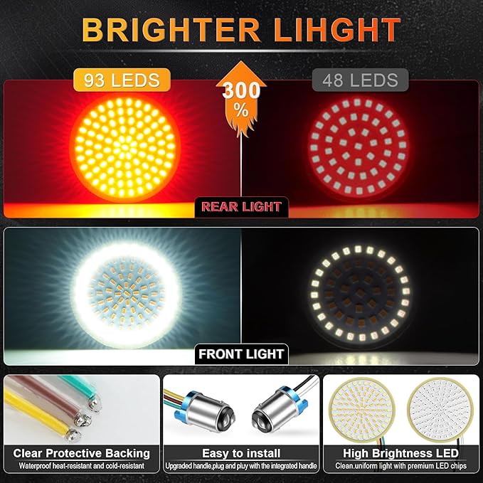 LivTee 1157 Front Rear LED Turn Signals Tail Brake Lights with Lens Cover Kits Compatible with Harley Davidson Touring Dyna Softail Sportster Street Glide Road Glide Accessories
