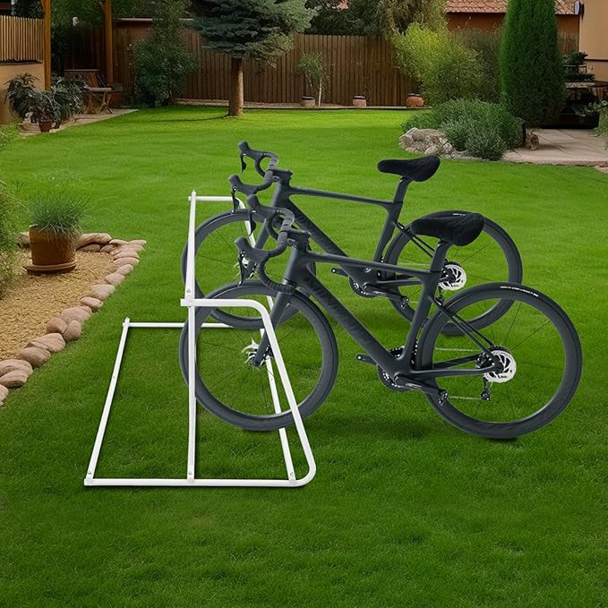 11 Slots Floor Bike Rack Stand, Dual Sided Bicycle Storage Stand with Multiple Adaptive Parking Slots and Complete Accessories, Commercial Tactile-Safe Floor Bike Rack Stand (White)