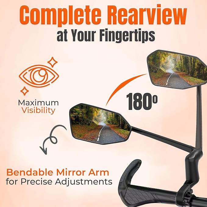 Xnito Handlebar Bike Mirror 1-Pcs, Large HD Field Of Vision, Aluminum Alloy Bike Mirror Handlebar Mount, Adjustable and Rotatable, Anti-shake Bicycle Rear View Mirror, Ebike accessories (Left)