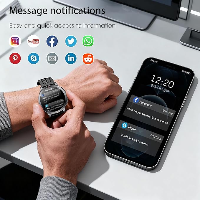 Rugged Smart Watch for Men with Built-in GPS, 1.6" AMOLED, 5ATM Waterproof Tactical Watch with Altimeter Barometer Compass, Bluetooth Calls, Outdoor Fitness Tracker for Android & iPhone - Black