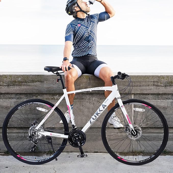 700C Road Hybrid Bike 24 Speed City Bicycle with Dual Disc Brakes, Aluminum Frame, Road Bike for Men Women Adult Comfortable Bicycle