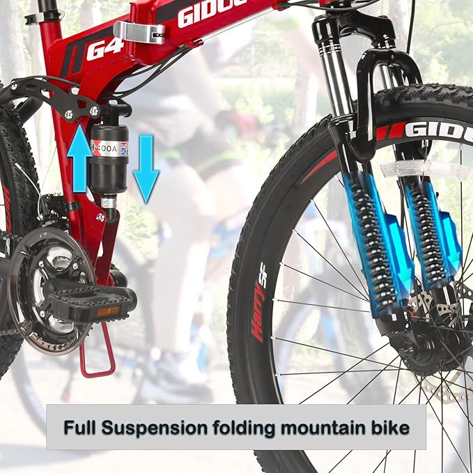 26" Folding Mountain Bike,21 Speed Full Suspension Foldable Bikes,Dual Disc Brakes Bicycle for Adults