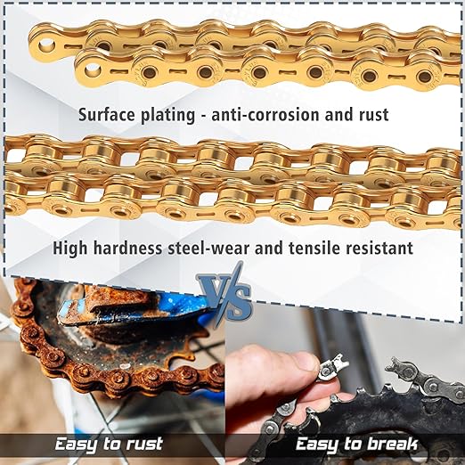 BUCKLOS 6/7/8/9/10/11/12 Speed Bike Chain, High Performance Lightweight Bicycle Chains for Road Bike/Mountain Bike/Ebike,Compatible with Shimano, SRAM, Campagnolo Silver/Gold