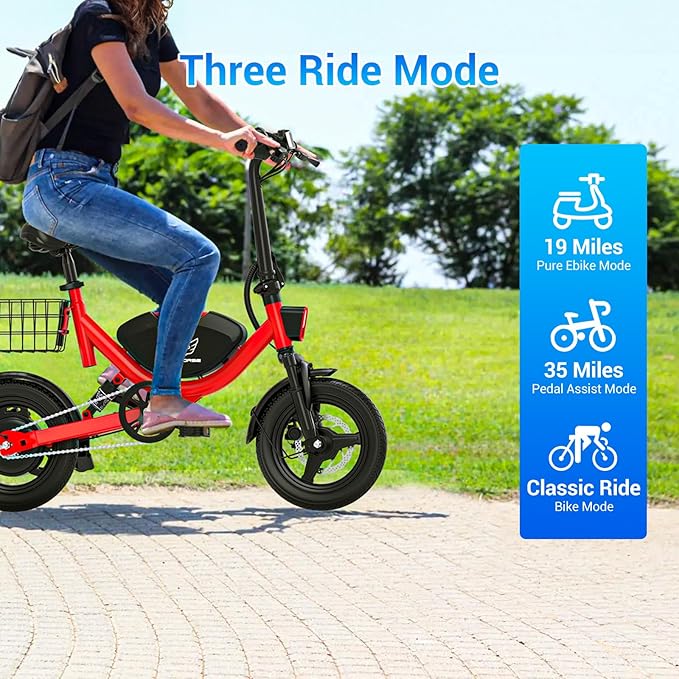 SEHOMY Folding Electric Bike for Adults 330LBS, 710W Peak Motor, 22mph ults Electric Bicycles, 14" Foldable Ebike for Teen 13+, 36V Battery, 35MIles Range, Throttle & Pedal Assist, Commuter Ebikes,