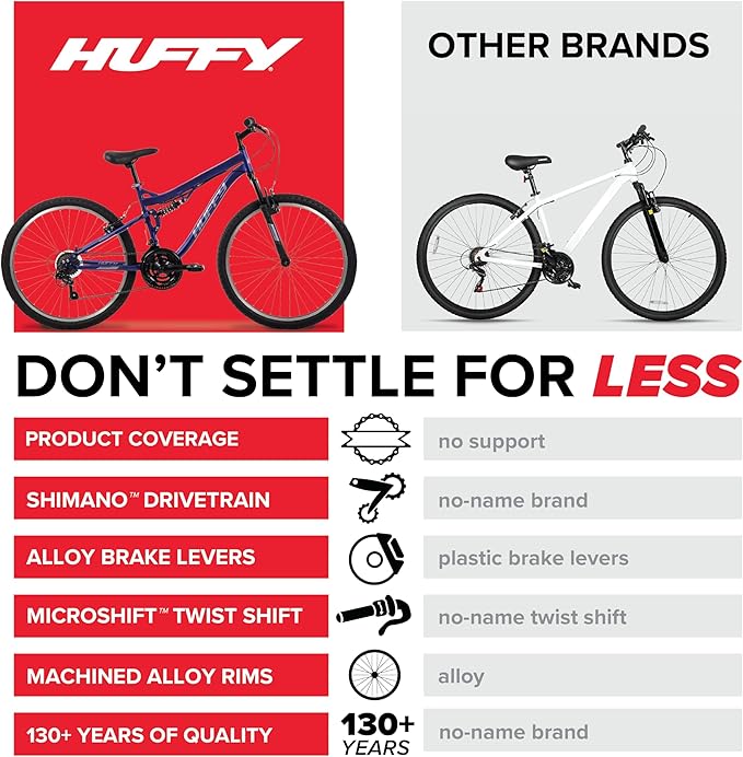 Huffy Stone Mountain Bike for Men and Women, 20”/24”/26”, 6-Speed (20”) or 21-Speed, Front or Dual Suspension (Varies), Multiple Colors, Adjustable Saddle, Shimano Equipped, All-Terrain Tires